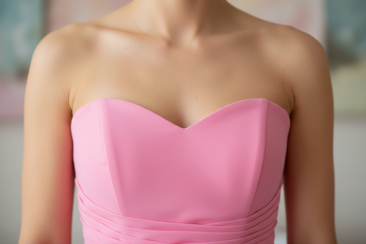 Bubblegum Pink Strapless Bridesmaid Dress - Knee Length Formal Gown