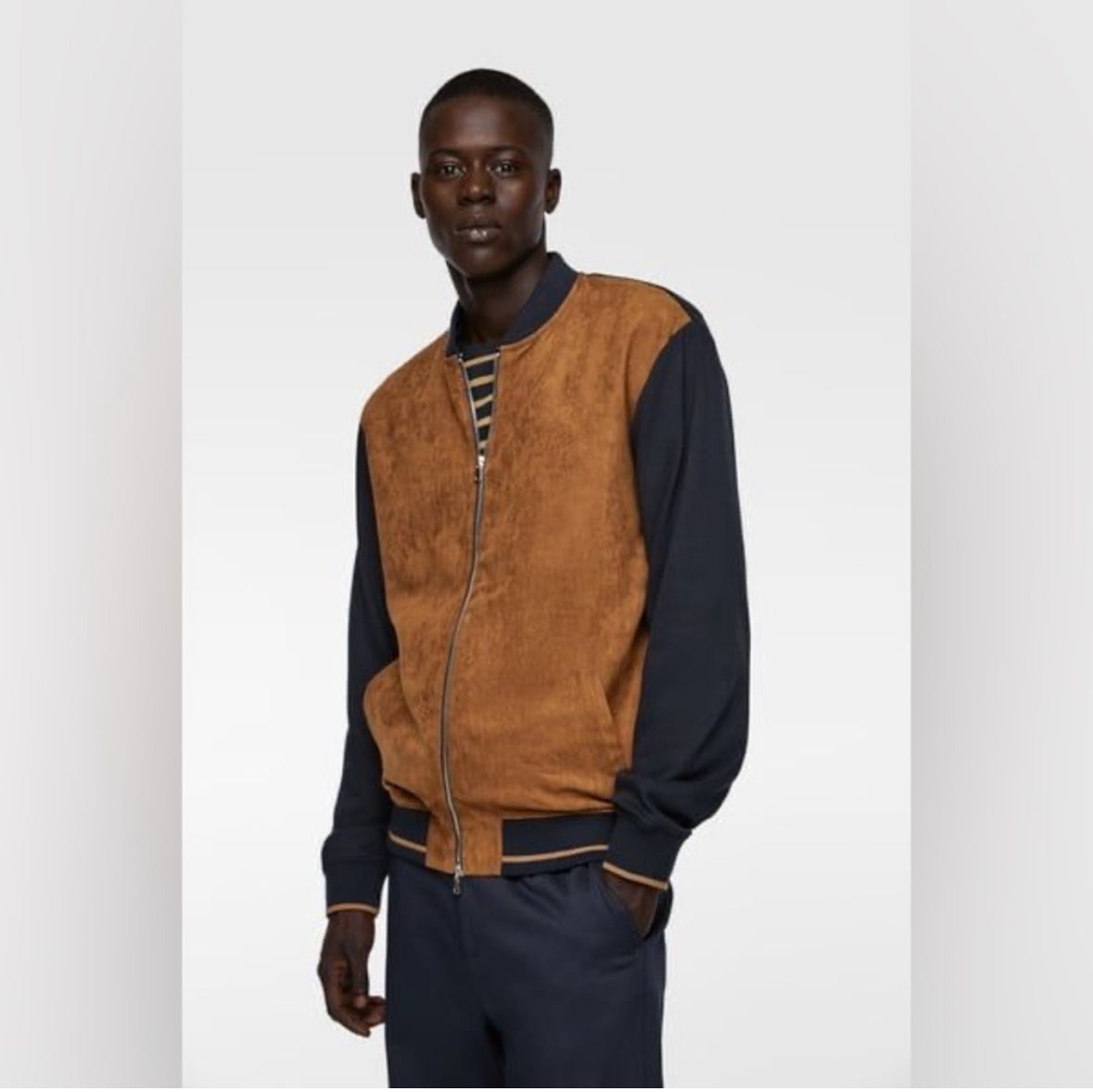 Zara Faux Suede Men’s Jacket Navy & Tan