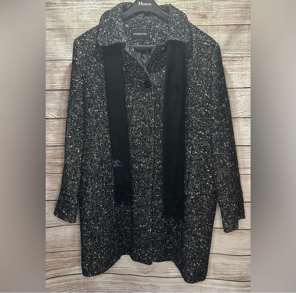 Vintage London Fog Womens Peacoat Coat Black & White Speckle Pattern size XXL