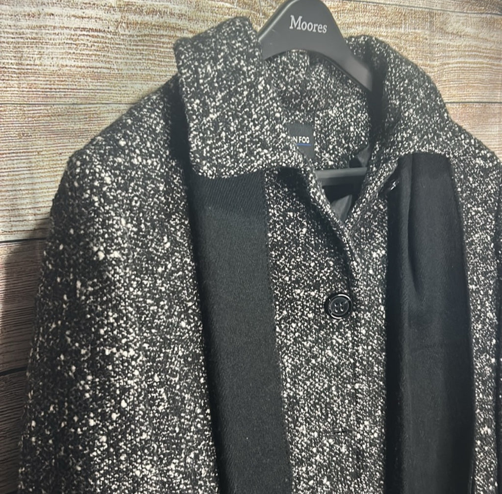 Vintage London Fog Womens Peacoat Coat Black & White Speckle Pattern size XXL