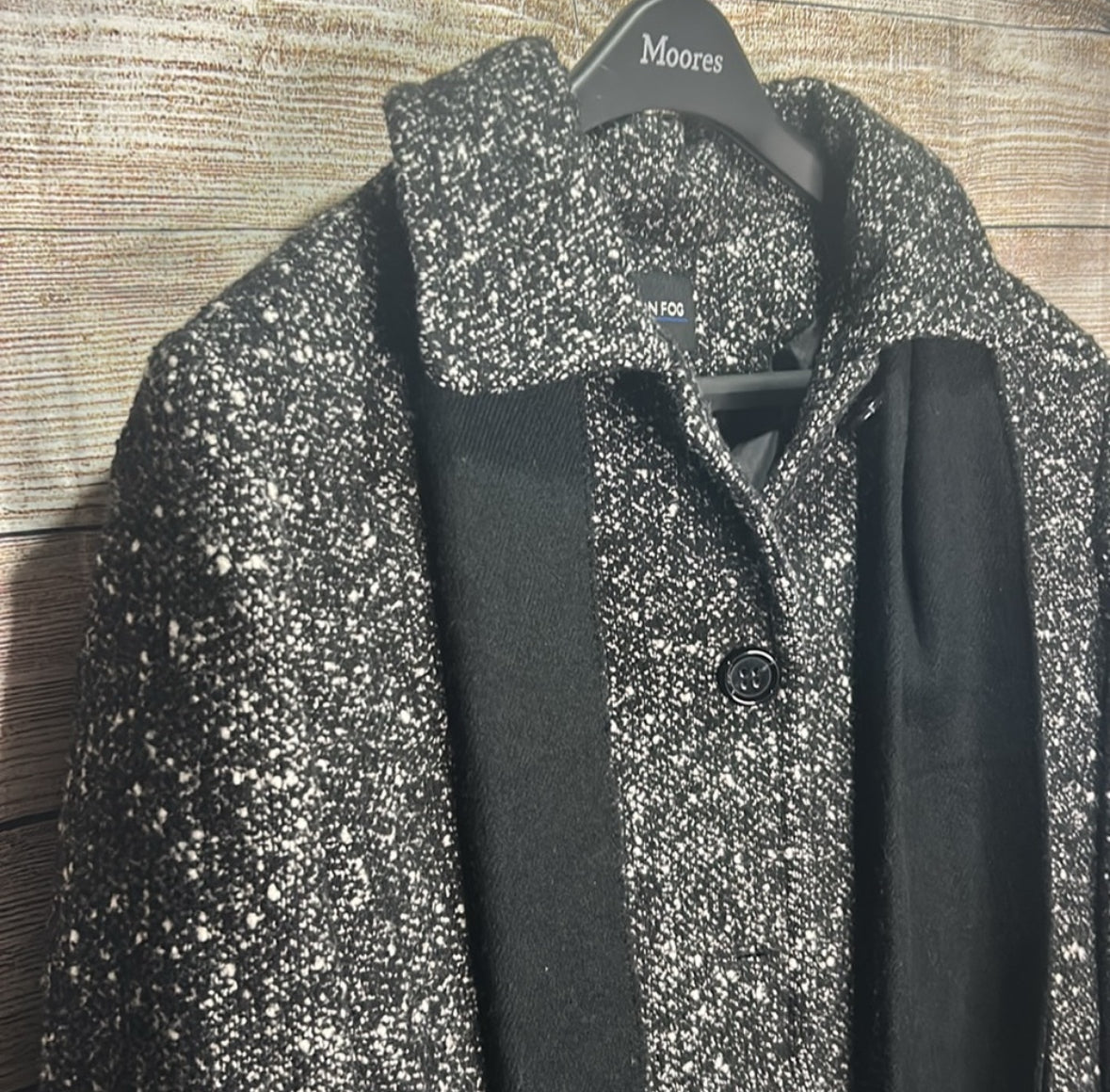 Vintage London Fog Womens Peacoat Coat Black & White Speckle Pattern size XXL