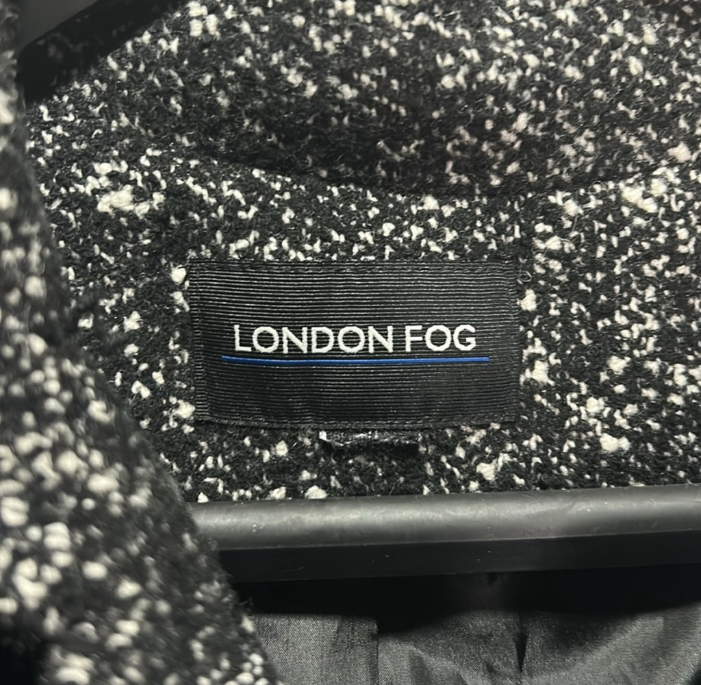 Vintage London Fog Womens Peacoat Coat Black & White Speckle Pattern size XXL