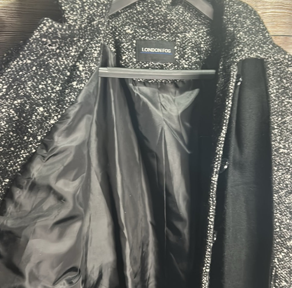 Vintage London Fog Womens Peacoat Coat Black & White Speckle Pattern size XXL