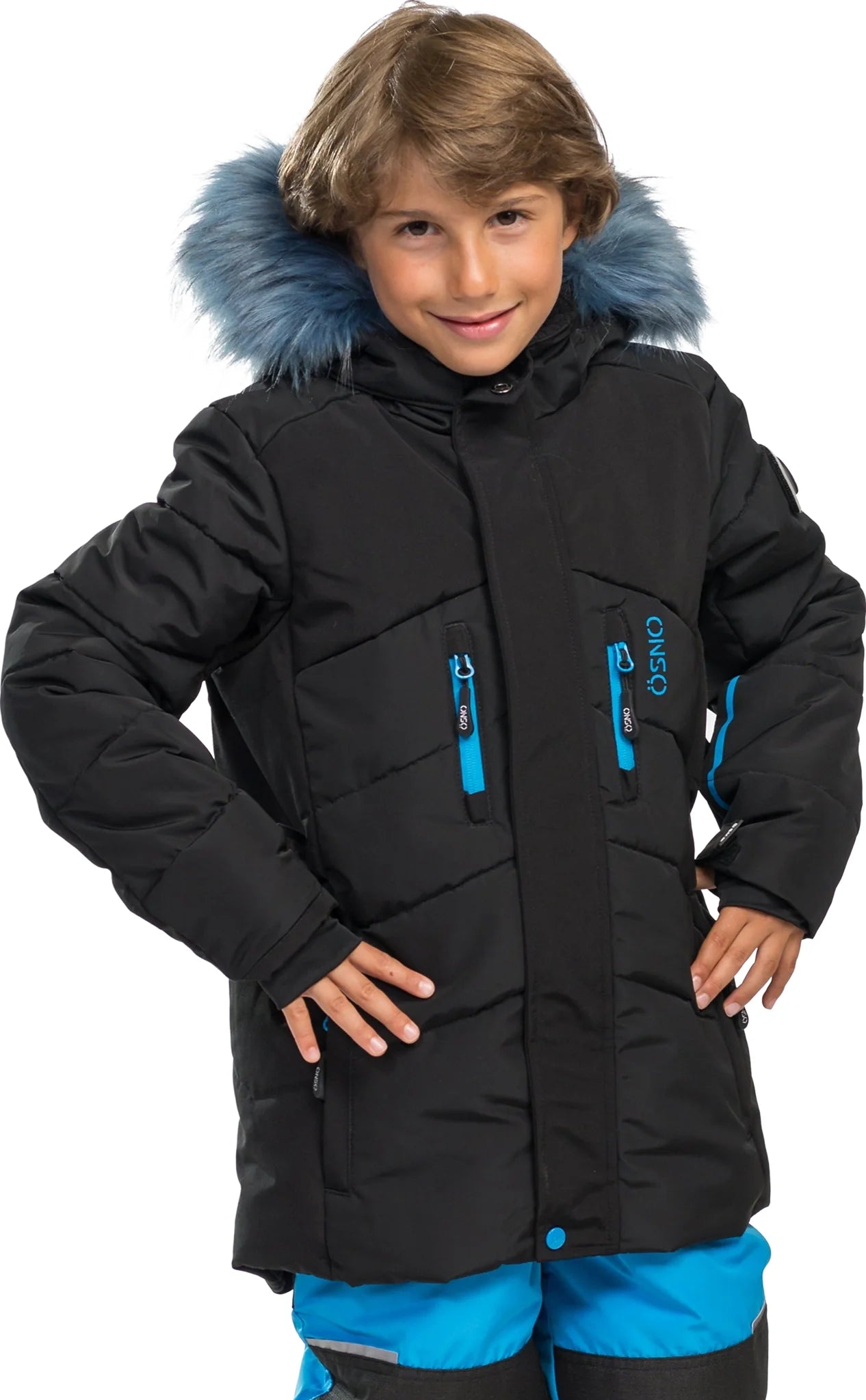 OSNO Luxury Snowsuit Boys size 12 with Blue Fur Hood