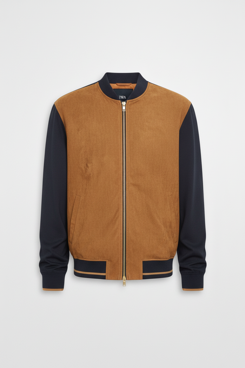 Zara Faux Suede Men’s Jacket Navy & Tan
